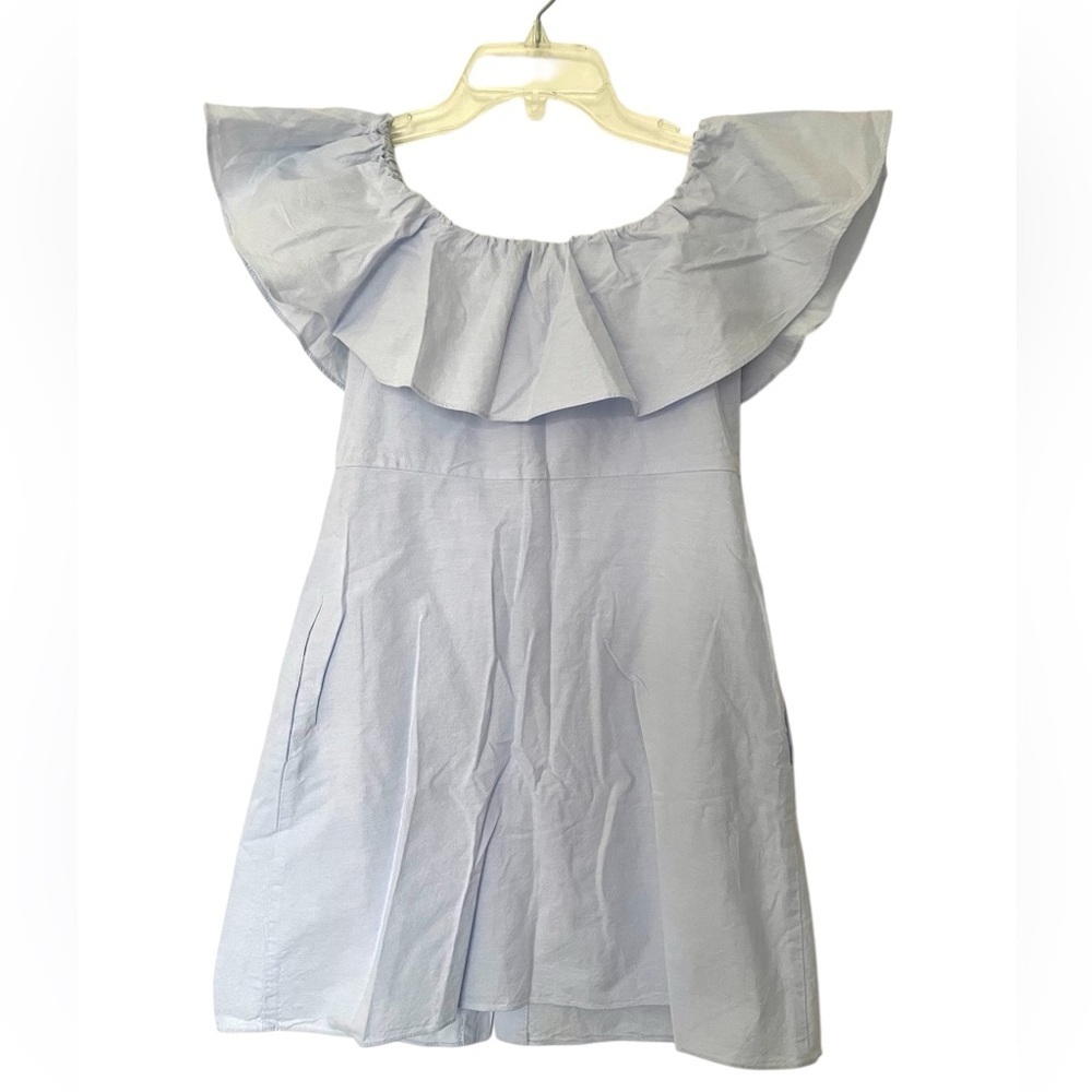 ZARA Off Shoulder Ruffled Button Down Mini Dress - Picture 6 of 6